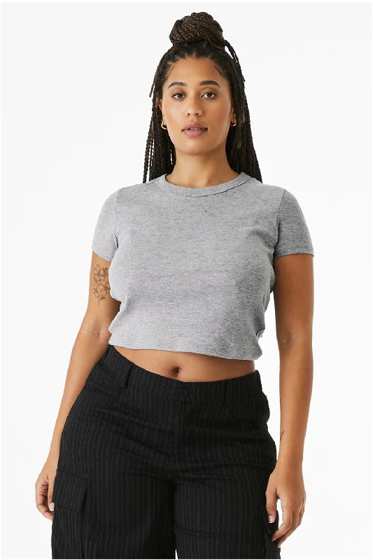 fitted t-shirts sleek -Bella + Canvas Womens Micro Ribbed Short Sleeve Crewneck Baby T-Shirt - Heather Grey