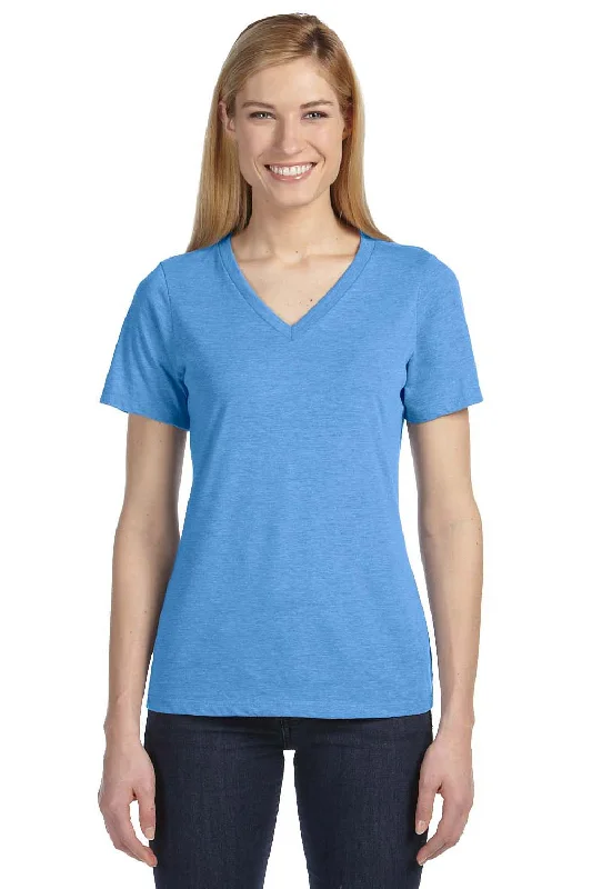 keyhole t-shirts chic -Bella + Canvas Womens Relaxed Jersey Short Sleeve V-Neck T-Shirt - Blue Triblend