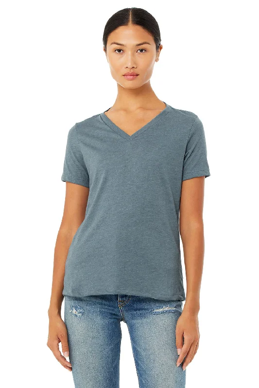 turtleneck t-shirts warm -Bella + Canvas Womens Relaxed Jersey Short Sleeve V-Neck T-Shirt - Heather Slate Blue