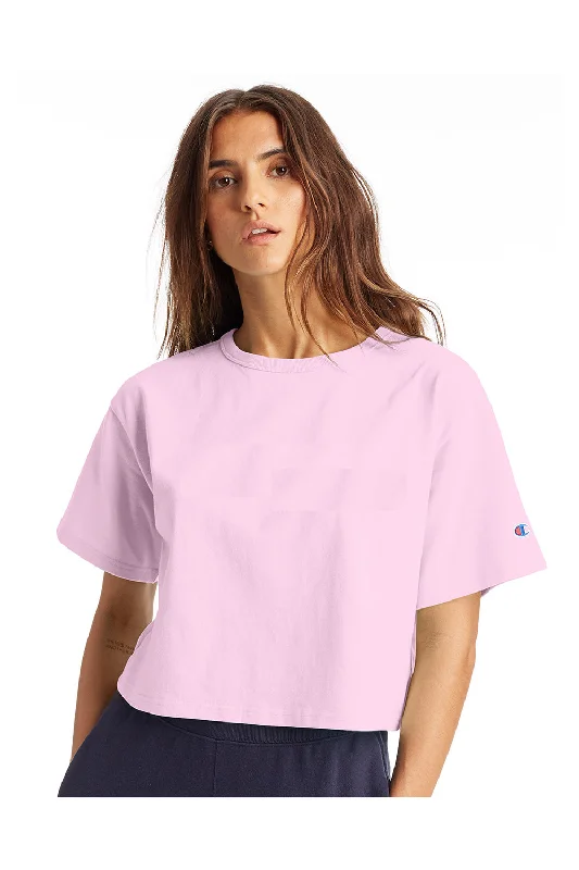 glow-in-the-dark t-shirts unique -Champion Womens Heritage Cropped Short Sleeve Crewneck T-Shirt - Candy Pink