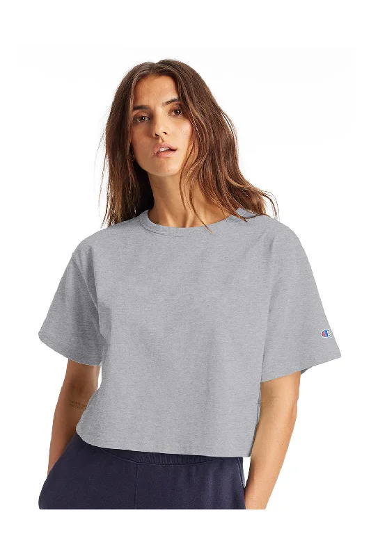 plus size t-shirts inclusive -Champion Womens Heritage Cropped Short Sleeve Crewneck T-Shirt - Oxford Grey