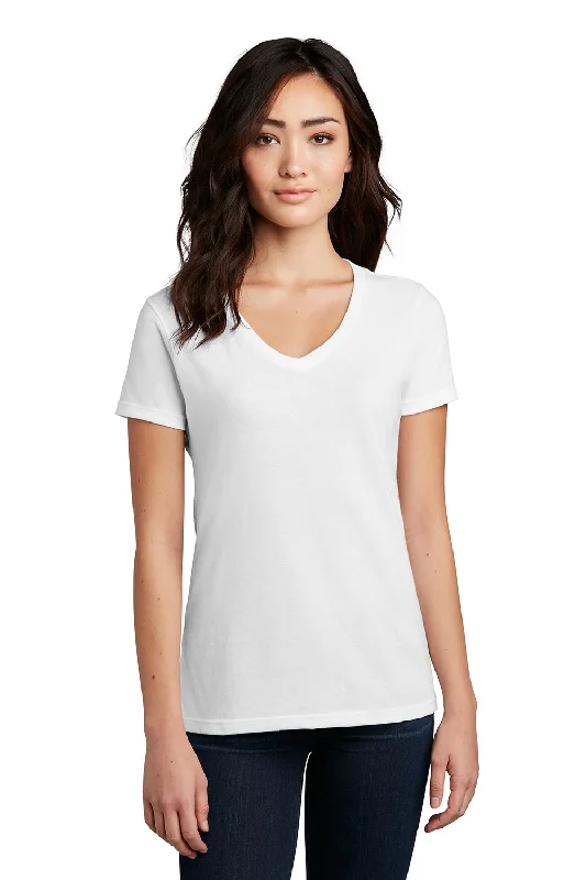 t-shirts with pockets -District Womens Perfect Blend Short Sleeve V-Neck T-Shirt - White