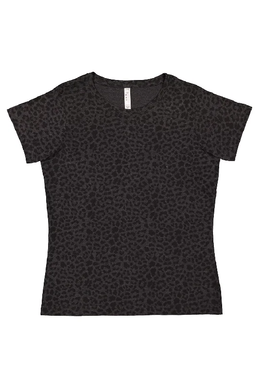 giveaway t-shirts fun -LAT Womens Fine Jersey Short Sleeve Crewneck T-Shirt - Black Leopard