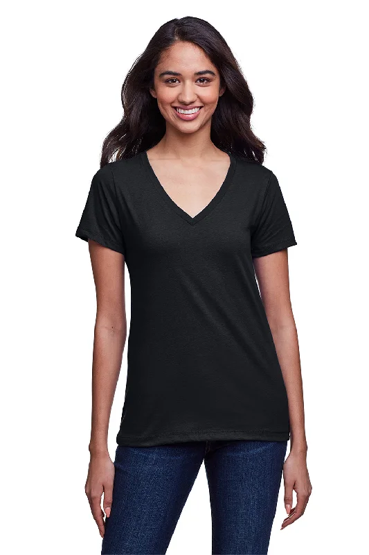 t-shirts with fringe -Next Level Womens Eco Performance Moisture Wicking Short Sleeve V-Neck T-Shirt - Black - Closeout