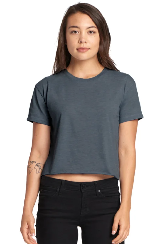 t-shirts with collars -Next Level Womens Festival Cali Crop Short Sleeve Crewneck T-Shirt - Antique Denim Blue