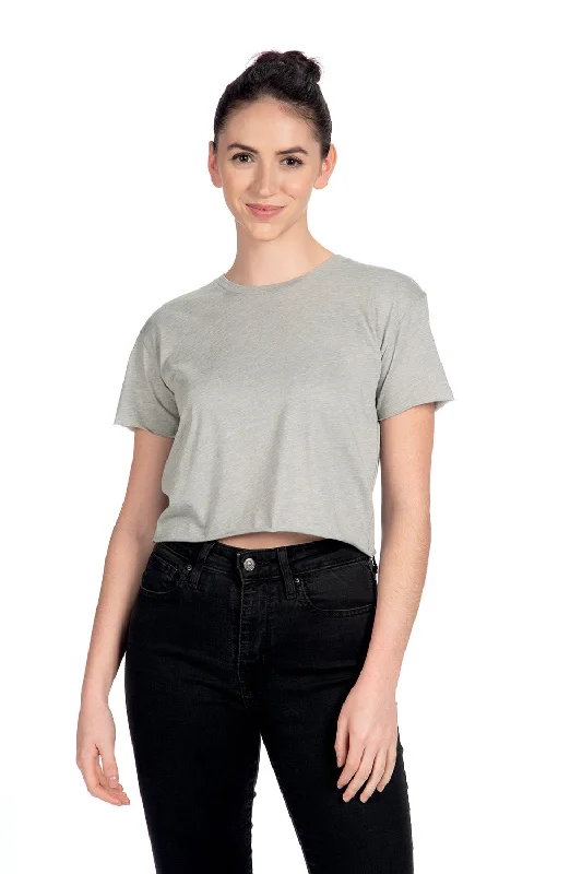 text print t-shirts message -Next Level Womens Festival Cali Crop Short Sleeve Crewneck T-Shirt - Heather Grey