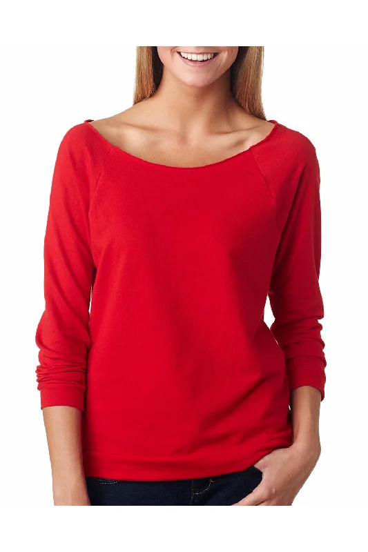 t-shirts for classic -Next Level Womens French Terry 3/4 Sleeve Wide Neck T-Shirt - Red - Closeout