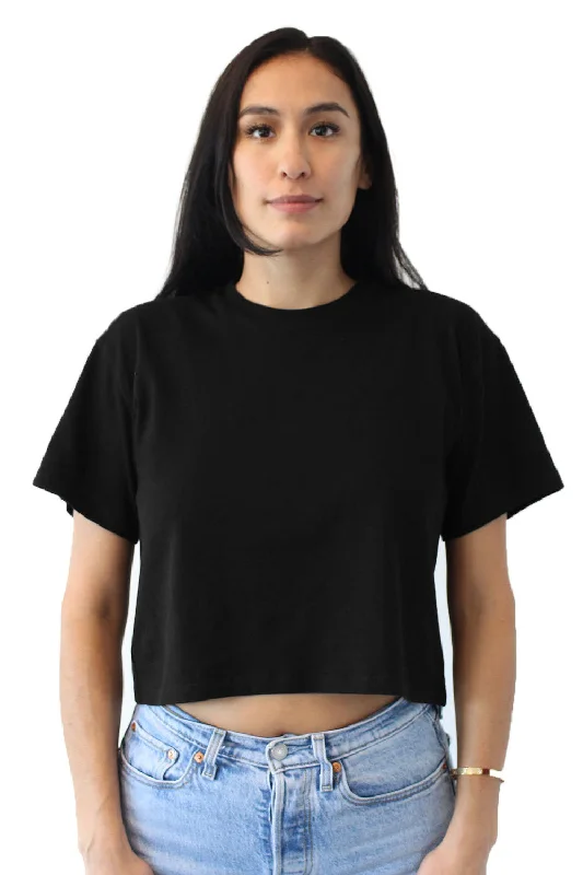 workout t-shirts breathable -Next Level Womens Ideal Crop Short Sleeve Crewneck T-Shirt - Black