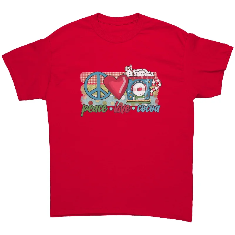 short sleeve t-shirts comfy -Peace Love Cocoa Christmas Design Unisex T-Shirt