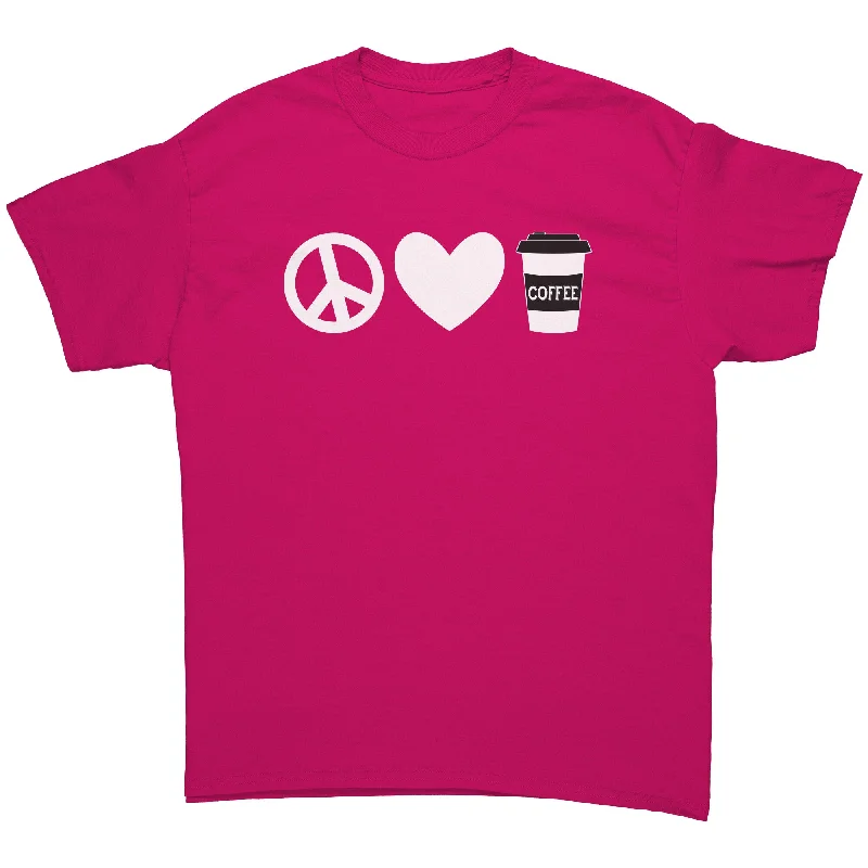 neon t-shirts bold -Peace Love Coffee Unisex short sleeve t-shirt