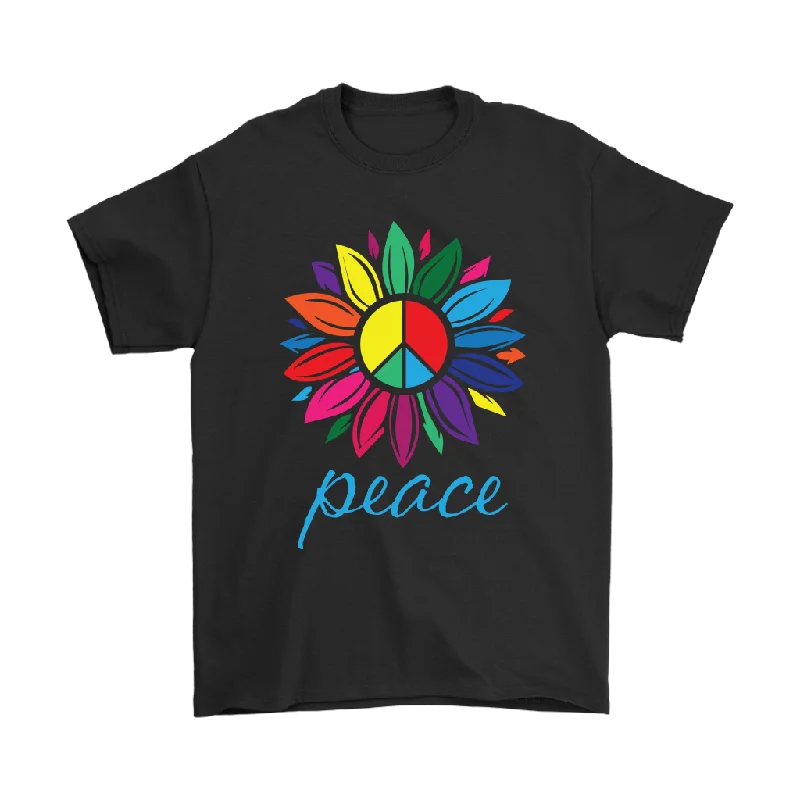 washed t-shirts soft -PEACE Rainbow Flower Unisex T-Shirt