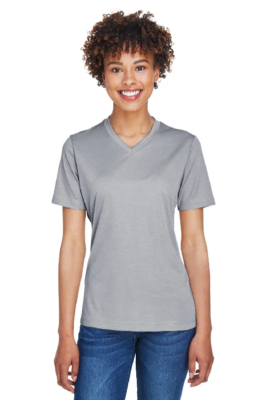 t-shirts with glitter -Team 365 Womens Sonic Performance Heather Moisture Wicking Short Sleeve V-Neck T-Shirt - Heather Grey