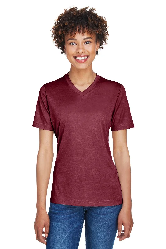 t-shirts with memes -Team 365 Womens Sonic Performance Heather Moisture Wicking Short Sleeve V-Neck T-Shirt - Heather Maroon