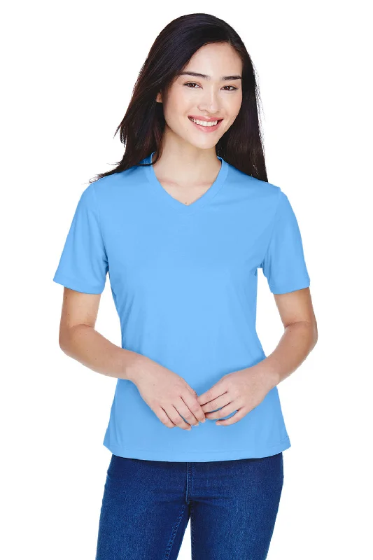 shrink-resistant t-shirts fit -Team 365 Womens Zone Performance Moisture Wicking Short Sleeve V-Neck T-Shirt - Light Blue