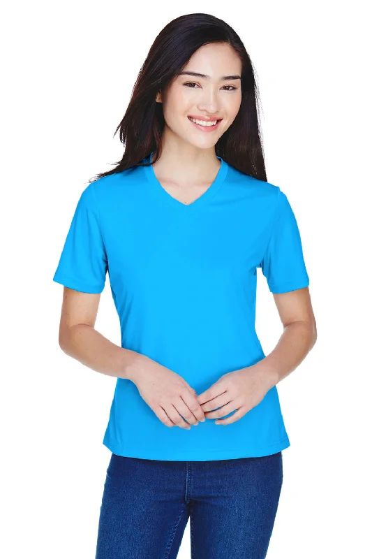 reflective print t-shirts safe -Team 365 Womens Zone Performance Moisture Wicking Short Sleeve V-Neck T-Shirt - Electric Blue