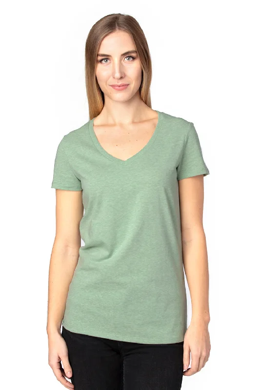 dance t-shirts rhythm -Threadfast Apparel Womens Ultimate Short Sleeve V-Neck T-Shirt - Heather Army Green