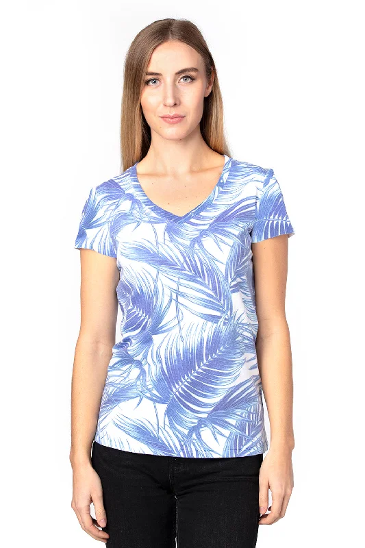 teal t-shirts unique -Threadfast Apparel Womens Ultimate Short Sleeve V-Neck T-Shirt - Palm Paradise