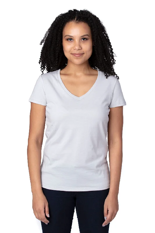 monochrome t-shirts sleek -Threadfast Apparel Womens Ultimate Short Sleeve V-Neck T-Shirt - Silver Grey