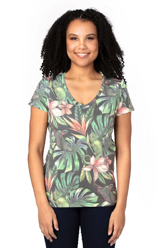 skate t-shirts street -Threadfast Apparel Womens Ultimate Short Sleeve V-Neck T-Shirt - Tropical Jungle