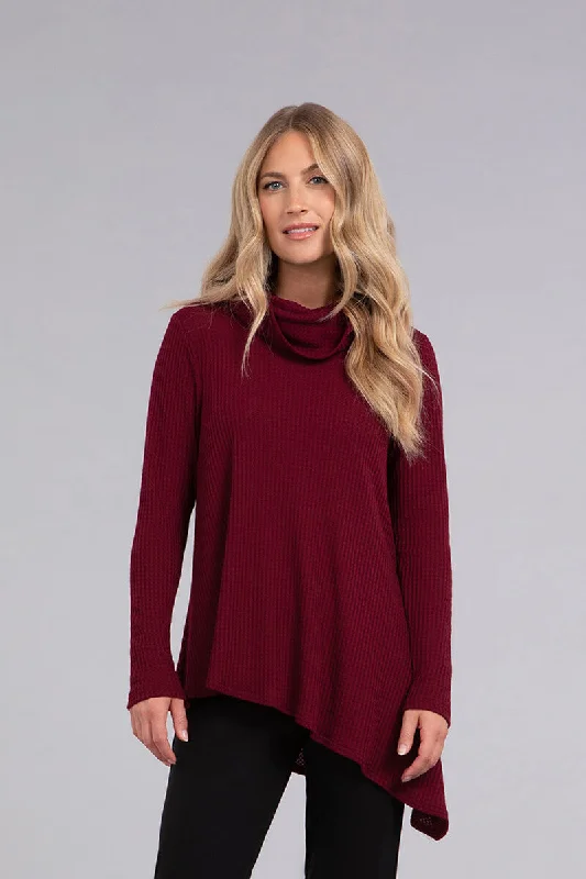 Pullover sweater for spring trips -Angle Cowl Neck Waffle Sweater | Bloodstone