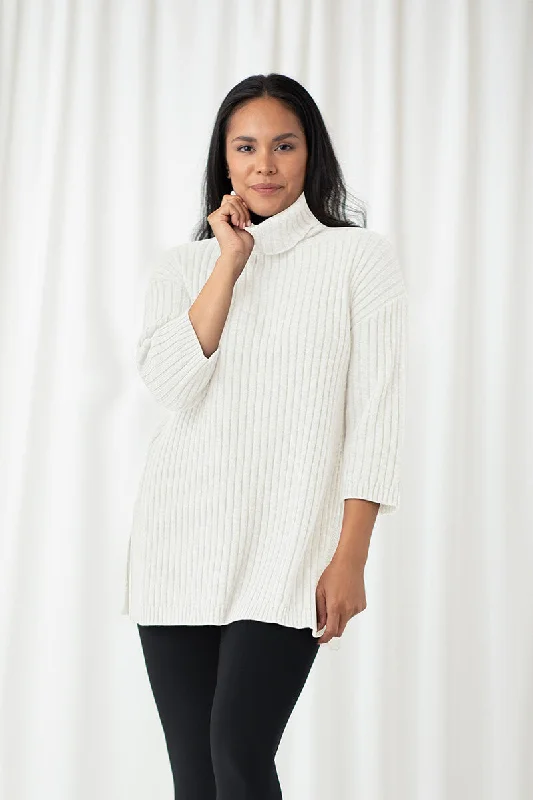 Pink long pullover sweater -Boxy Rib Sweater Tunic | Cream