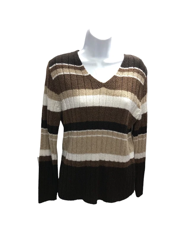 Pullover sweater with ruffle edges -Carolyn Taylor Women's Sweater Brown L