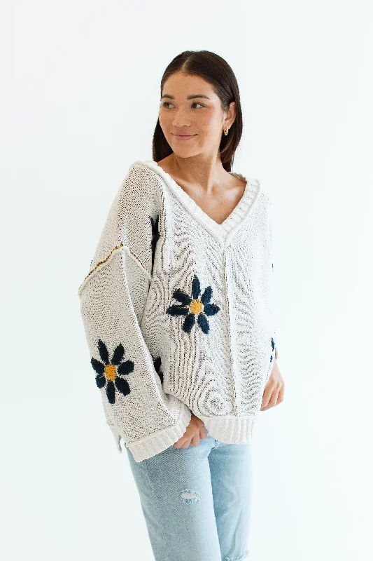 Pullover sweater with lace trim -Daisy Sweater