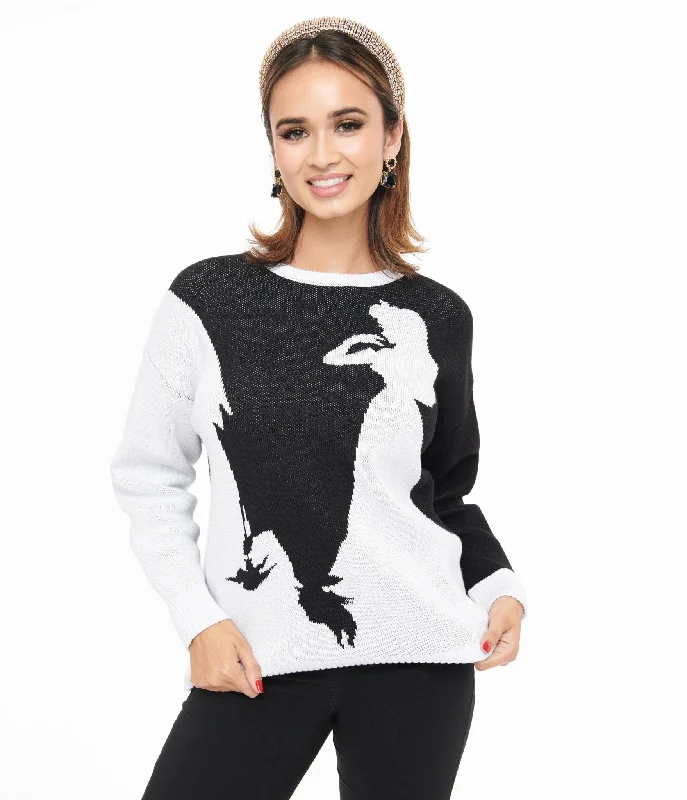 Pullover sweater with button cuffs -Disney Princess collection by Unique Vintage Black & White Maleficent Aurora Sweater