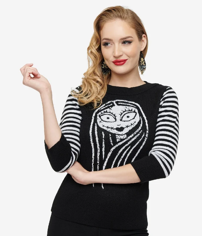 Beige wool pullover sweater -Tim Burton's The Nightmare Before Christmas by Unique Vintage Black & White Stripe Sally Minou Sweater