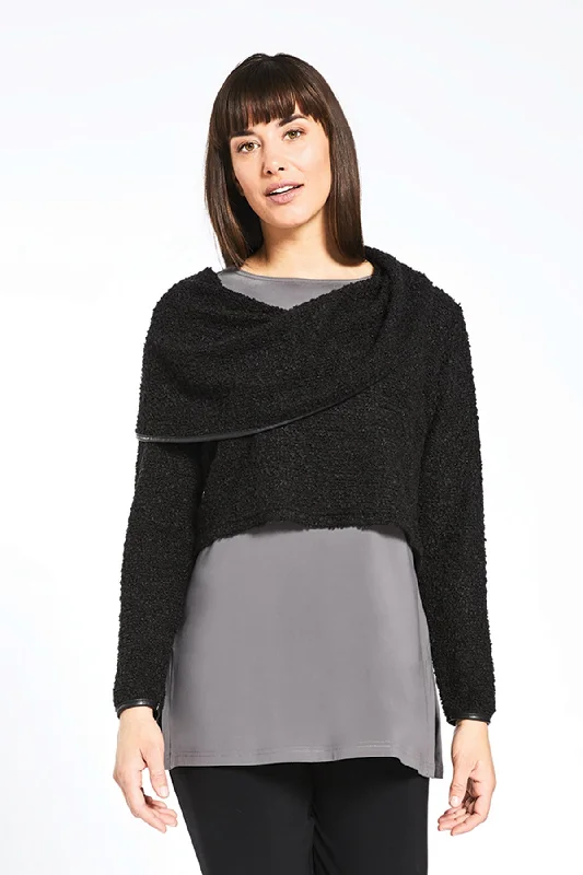 Pullover sweater with plaid cuffs -Frame Weight Off Your Shoulder Sweater | Black