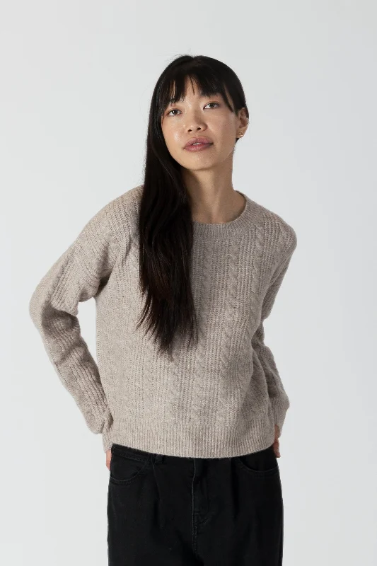 Red long pullover sweater -ADDIE CREW NECK SWEATER WITH CABLE DETAIL