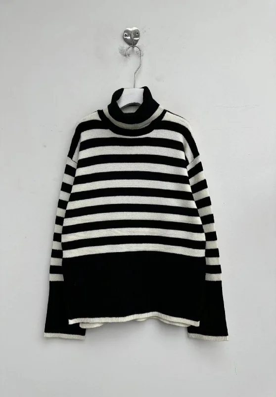 Pullover sweater with striped neck -BRONWYN STRIPED TURTLENECK SWEATER