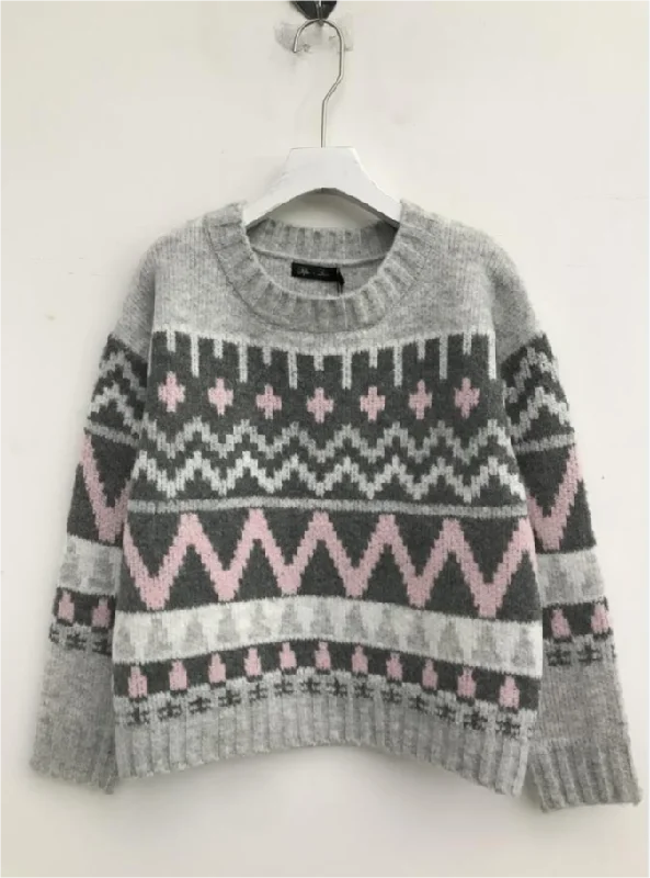 Black long pullover sweater -LANDEN FAIR ISLE PULLOVER SWEATER