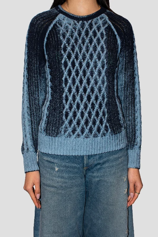 Pullover sweater with lace neck -INKED CABLE CREW NECK SWEATER