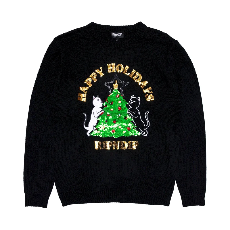 Pink cozy pullover sweater -Litmas Tree Knitted Sweater (Black)