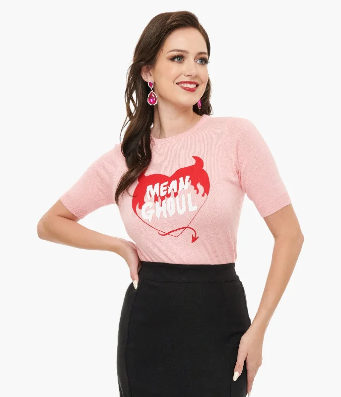 Pullover sweater for fall outings -Mischief Made Pink Mean Ghoul Short Sleeve Sweater