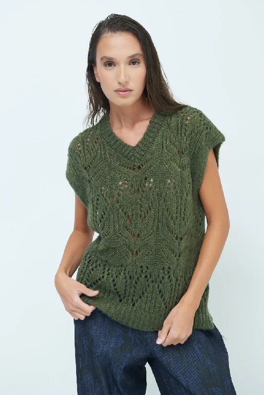 Grey cozy pullover sweater -Open-knit sleeveless pullover vest wholesale