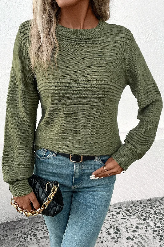 Pullover sweater for spring evenings -Round Neck Long Sleeve Sweater