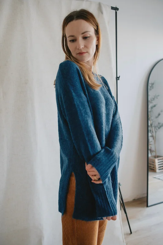 Pullover sweater for summer nights -The Kamara Long Sweater - Marine Blue