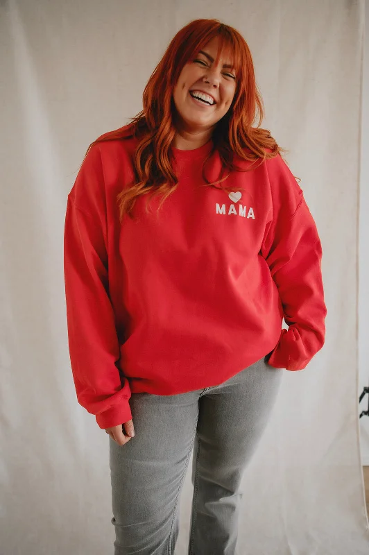 Pullover sweater for cozy nights -The Mama Heart Pullover Sweatshirt - Red