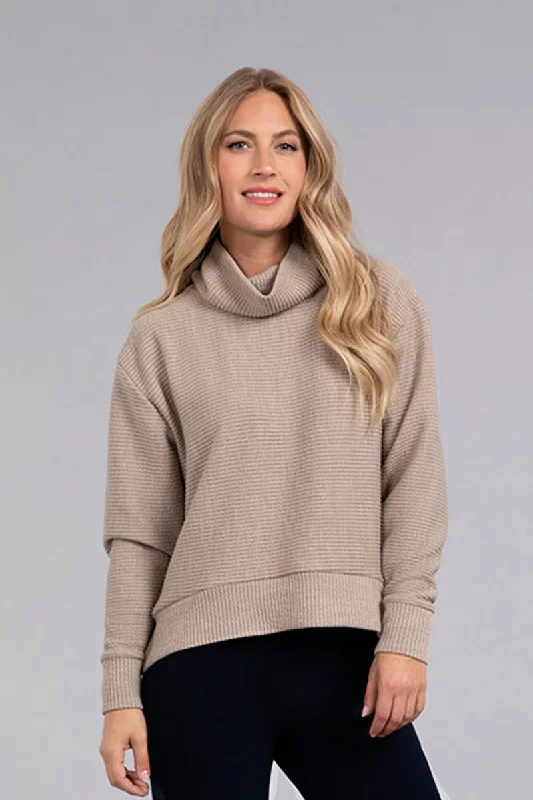 Pullover sweater with soft hem -Turtle Neck High Low Rib Sweater | Camel