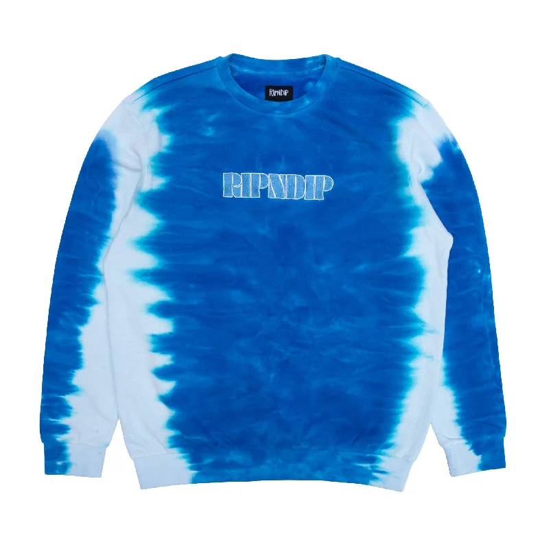 Pullover sweater with cable pattern -Wilshire Embroidered Crewneck (Blue Stripe Dye)