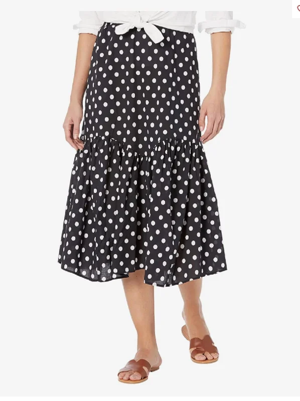 Skirts for trendy airport fashion -Polka Dot Midi Skirt In Black White