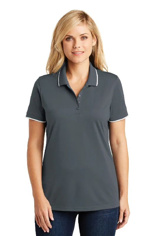 spandex shirts stretch -Port Authority Womens Dry Zone Moisture Wicking Short Sleeve Polo Shirt - Graphite Grey/White - Closeout