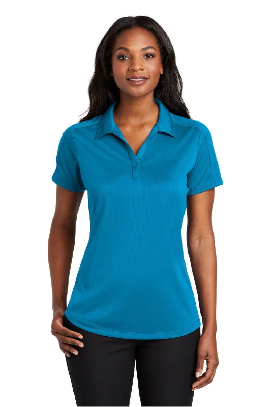 durable shirts long-lasting -Port Authority Womens Moisture Wicking Short Sleeve Polo Shirt - Blue Wake