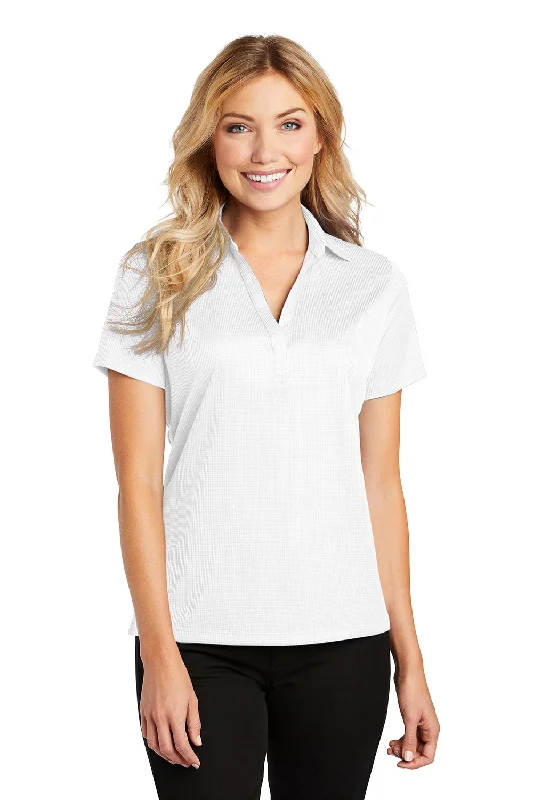 seamless blouses comfy -Port Authority Womens Performance Moisture Wicking Short Sleeve Polo Shirt - White