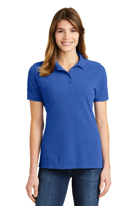 text print shirts message -Port & Company Womens Stain Resistant Short Sleeve Polo Shirt - Royal Blue