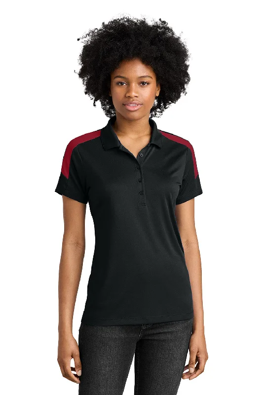 indigo blouses deep -Sport-Tek Womens Moisture Wicking Competitor United Short Sleeve Polo Shirt - Black/Deep Red - New