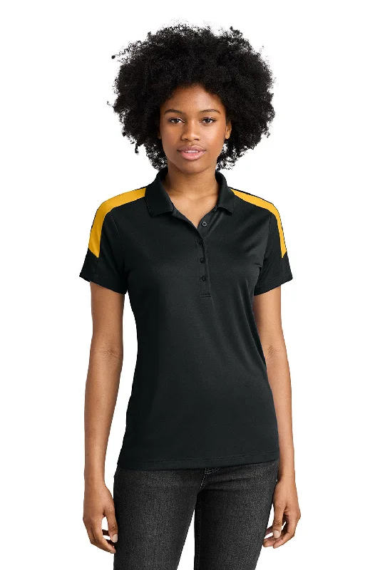 copper shirts warm -Sport-Tek Womens Moisture Wicking Competitor United Short Sleeve Polo Shirt - Black/Gold - New