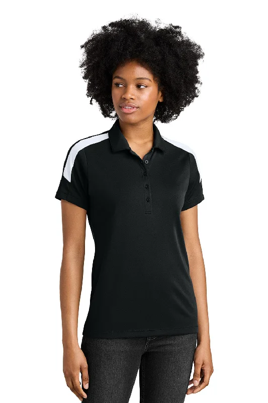 gold blouses luxe -Sport-Tek Womens Moisture Wicking Competitor United Short Sleeve Polo Shirt - Black/White - New